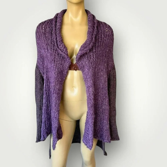 Helen Welsh Vintage Mohair Wool Blend High Side Slit Open Cardigan Size M Purple - Picture 1 of 16